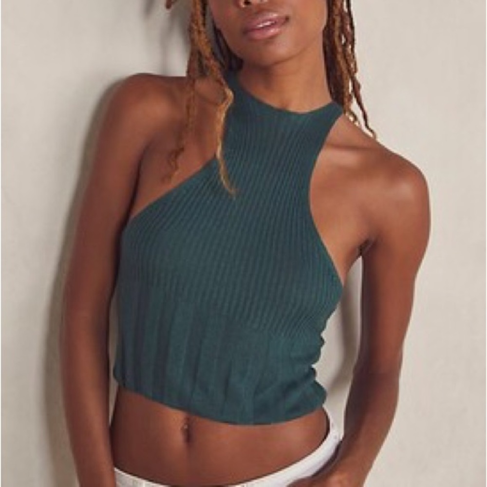 Free People Teal Asymmetrical Tank Top